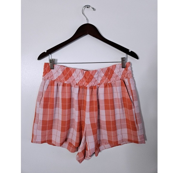 torrid Pants - Torrid Orange Plaid Smocked Waist Shorts Women's Size 00 Pockets Casual‎ Summer